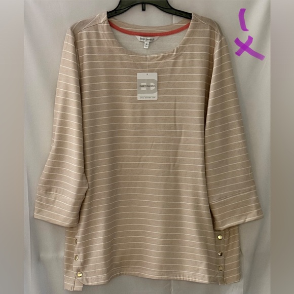 Emily Daniels Tops - Elegant Beige Striped Women's Tunic